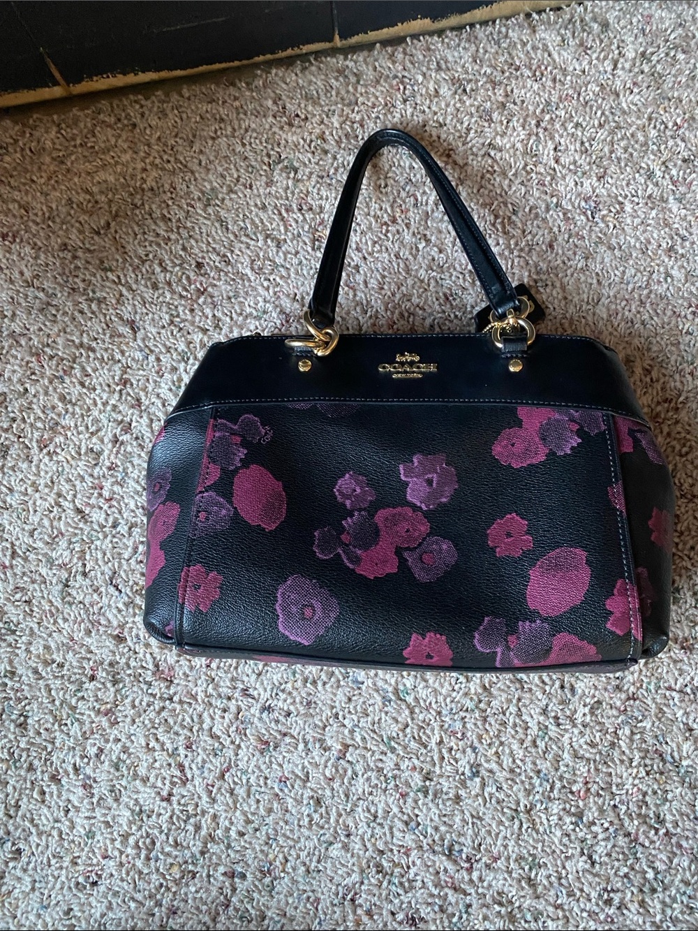 Coach Black Tote with Pink and Plum Floral Print - Picture 4 of 4